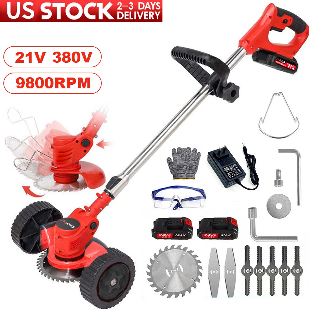 Electric Cordless Grass String Trimmer Lawn Edger Weed Wacker Cutter + 2 Battery