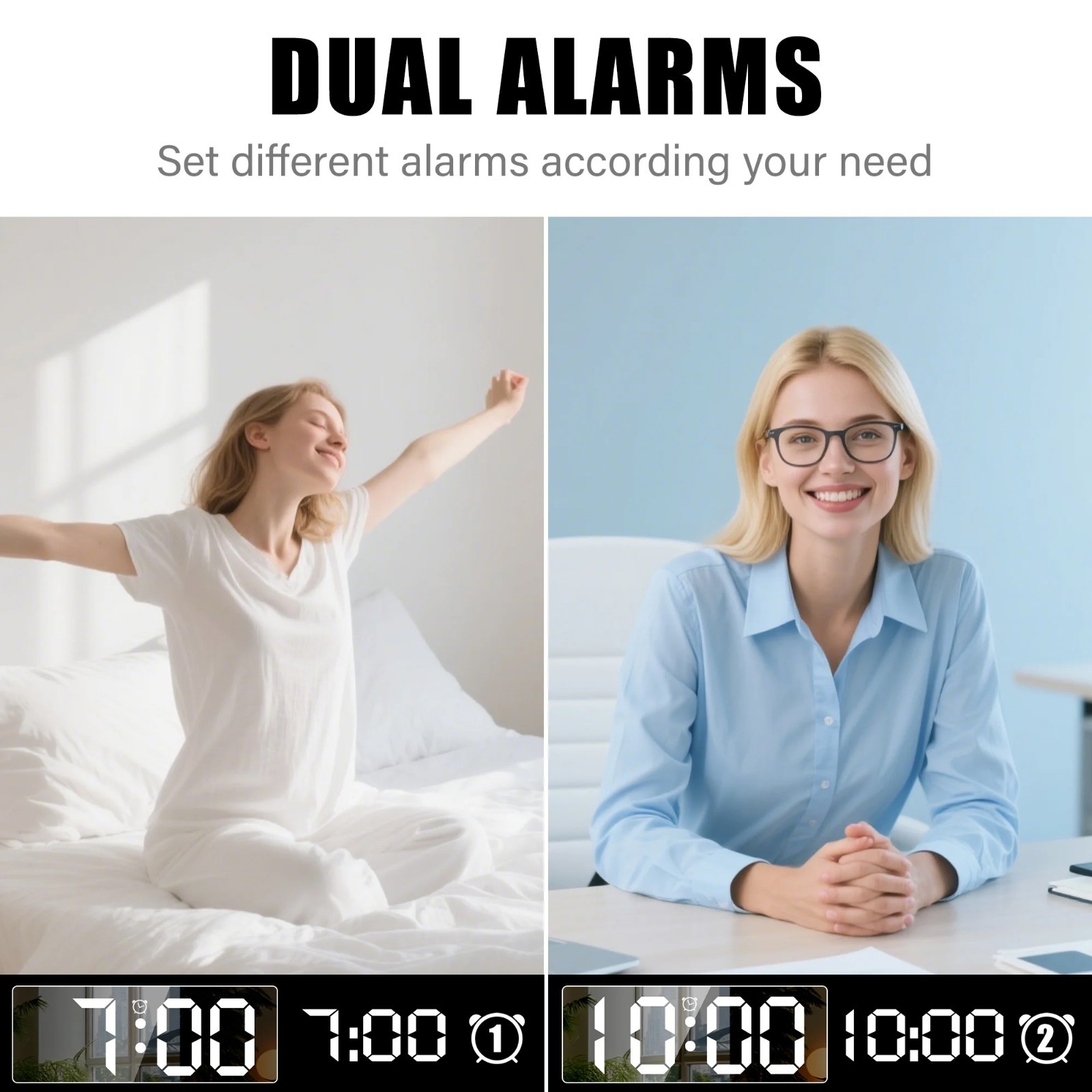LED Mirror Alarm Clock with USB Charging Por Snooze Function for Bedroom Desk