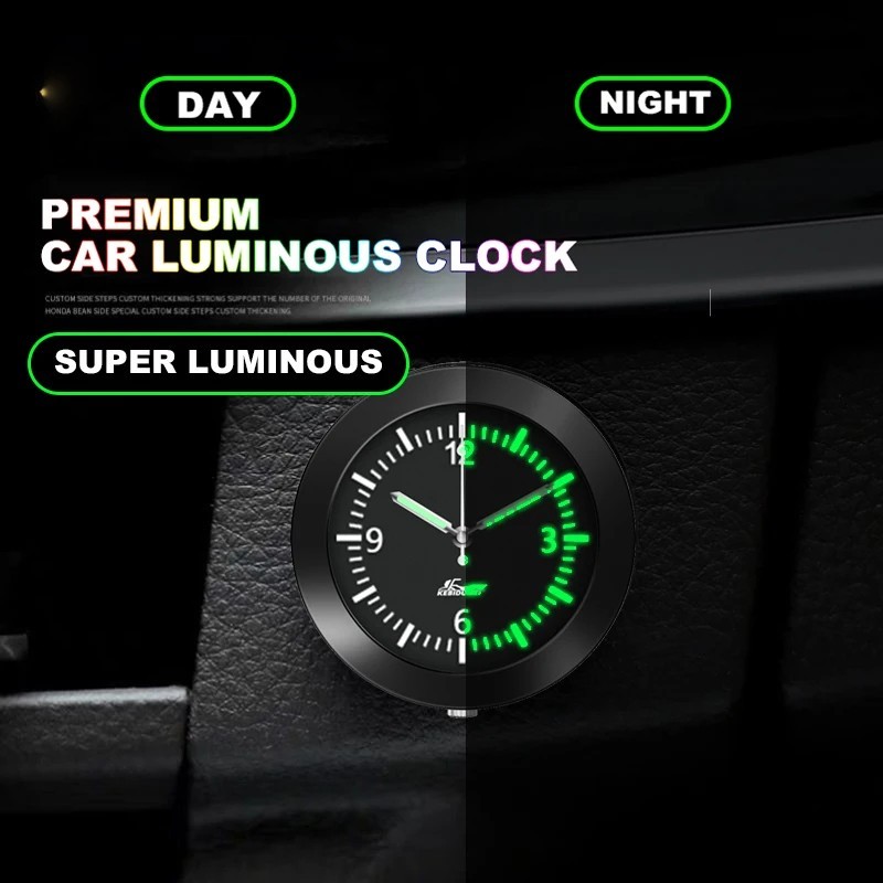 In-Car Mini Luminous Quartz Analog Clock Dashboard Stick-On Watch Decoration