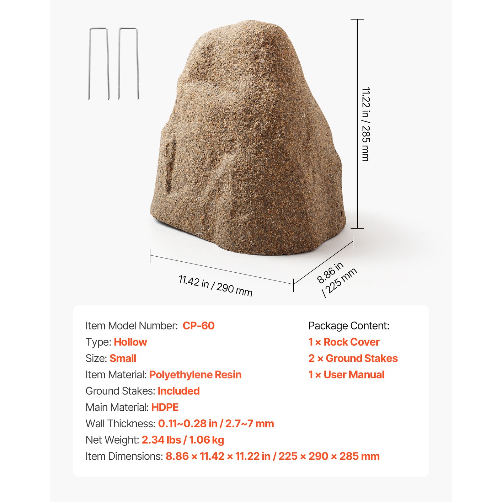 Uimoso Artificial Landscape Rock Cover for Well Pump, Lightweight Sand Brown