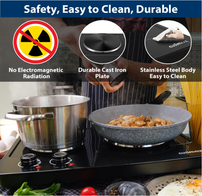 Cocina eléctrica portátil de 120V y 1800W, Control de temperatura ajustable