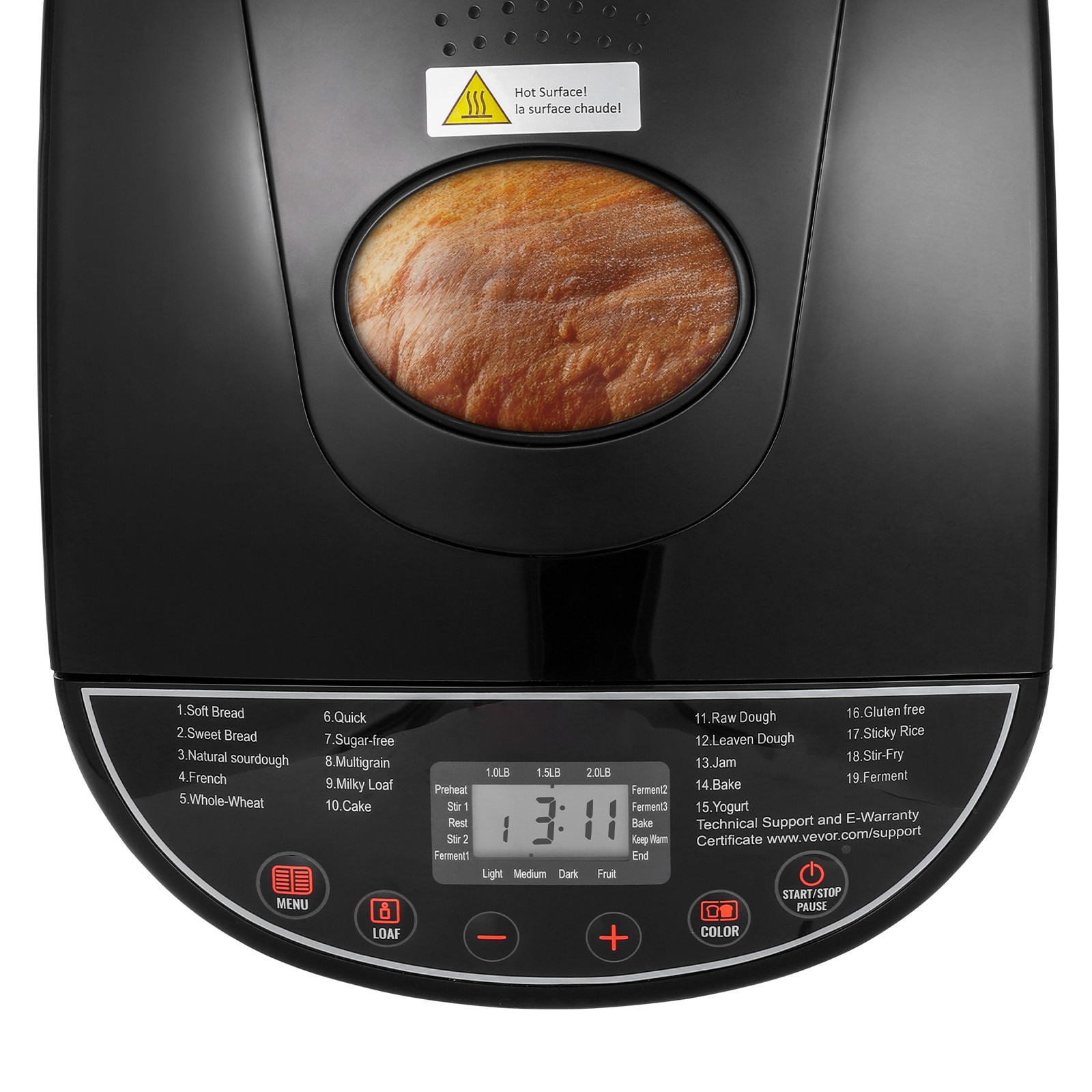 2LB 19-in-1 Bread Maker Automatic Compact Dough Machine Nonstick 3 Crust Colors