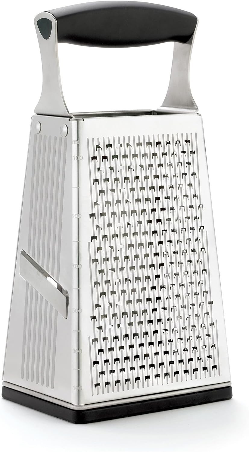 Stainless Steel Cheese Grater with Handle, 4 Sided Box Grater for Kitchen, Gi…