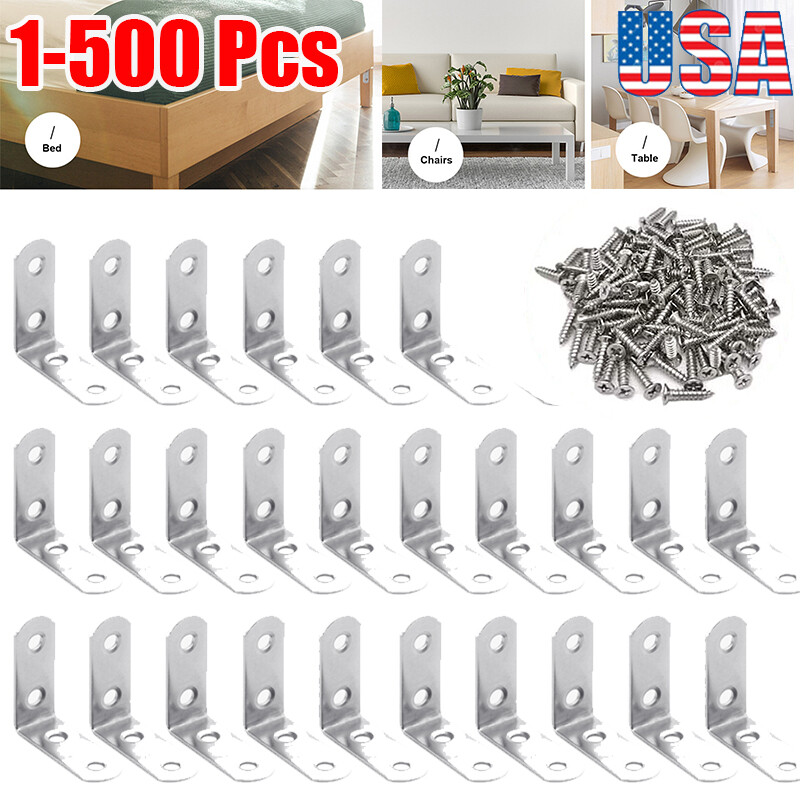 1.5″ L Shape Bracket Corner Brace Stainless Steel Shelf Right Angle w/Screws LOT