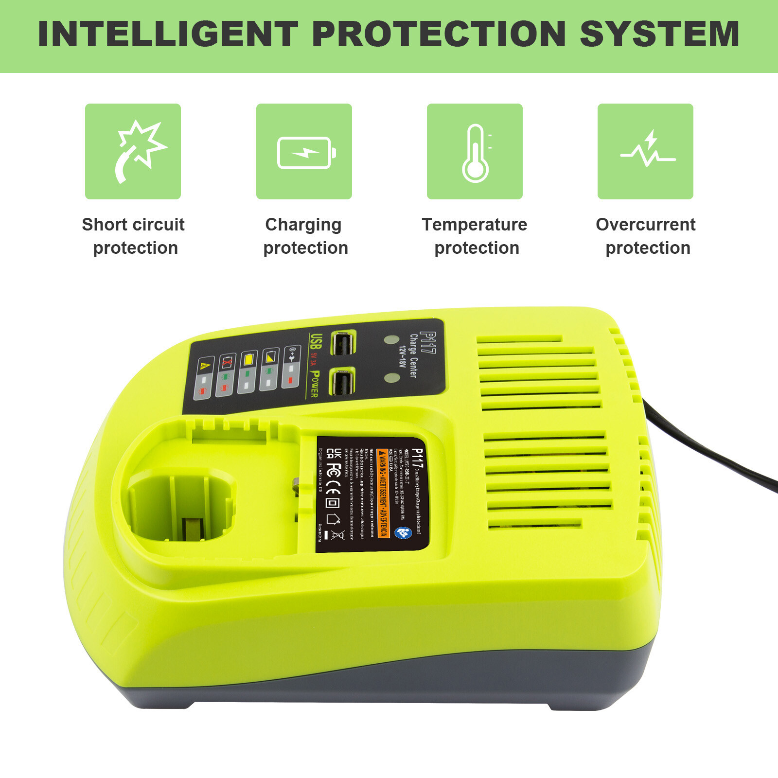 P117 For RYOBI P108 18V High Capacity P107 P103 18V Ni-Mh Li-ion Battery Charger