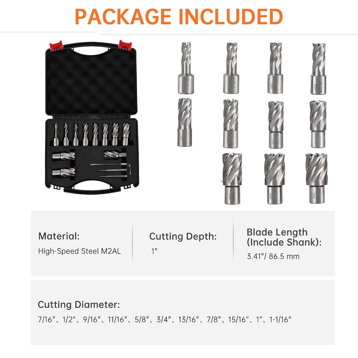 Annular Cutter Set,6/13 pcs Weldon Shank Mag Drill Bits,1/2″ to 1-1/16″ Cutting