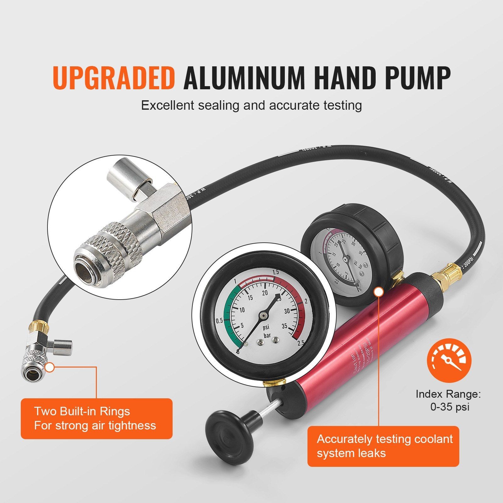 14Pcs Coolant Pressure Tester Kit with Manual Pump 0-35psi Color-Coded Adapters