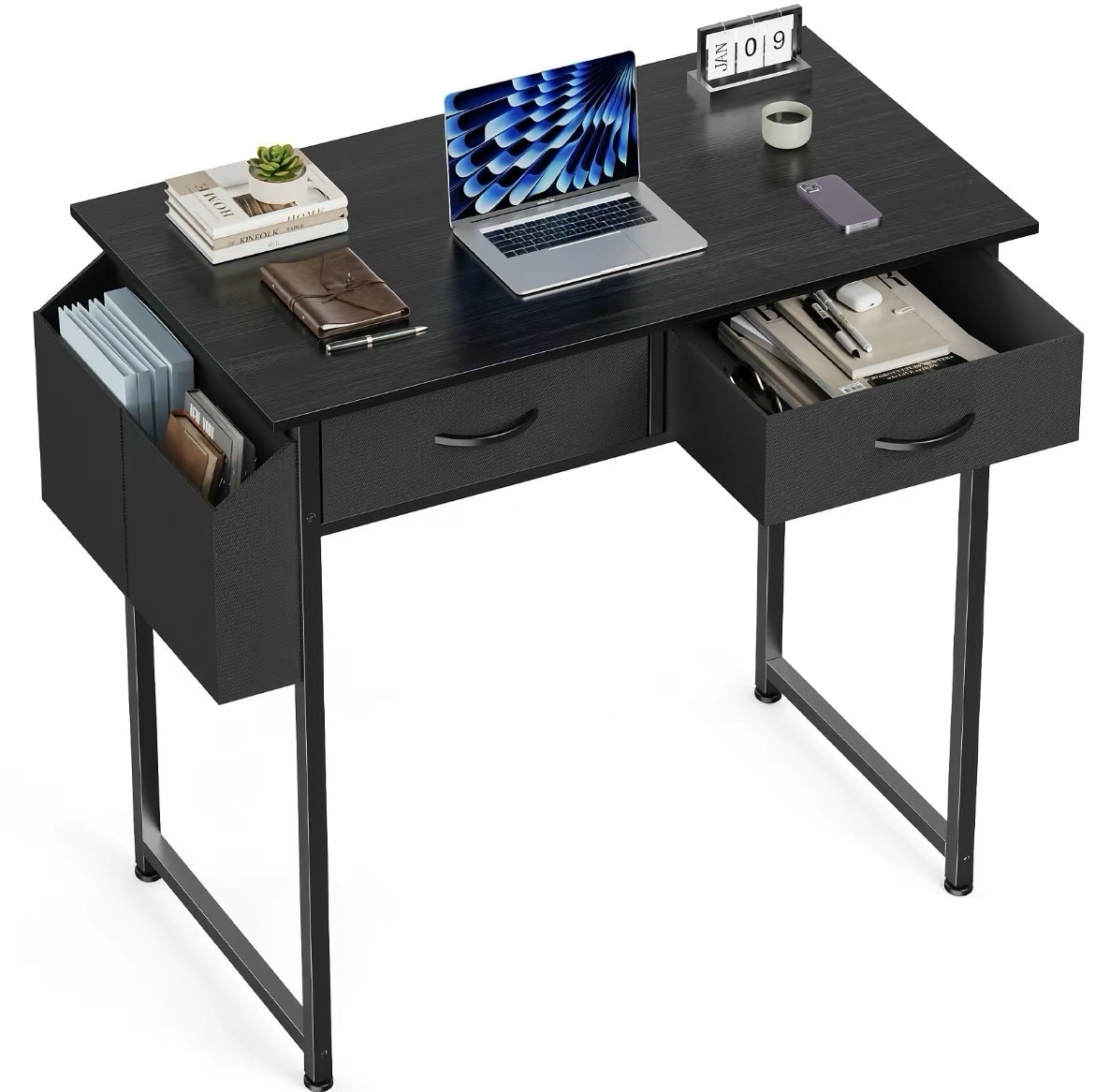 Modern Computer Desk with 2 Drawers Home Office Study Writing Table Black 40”