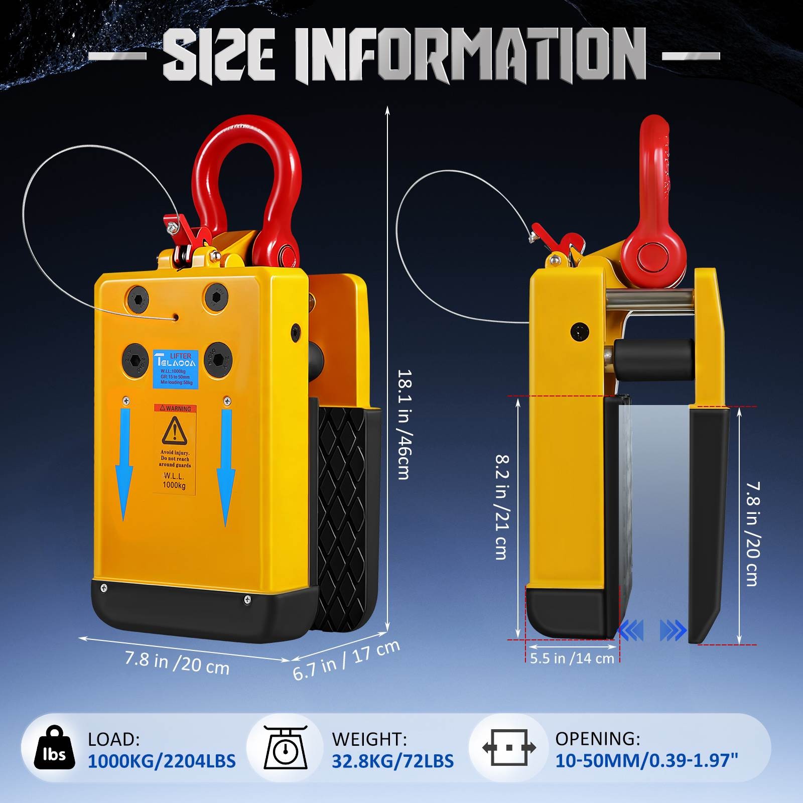 1000kg 10MM-50MM Stone Lifter Stone Slab Lifting C Clamp with Soft Rubber Jaws