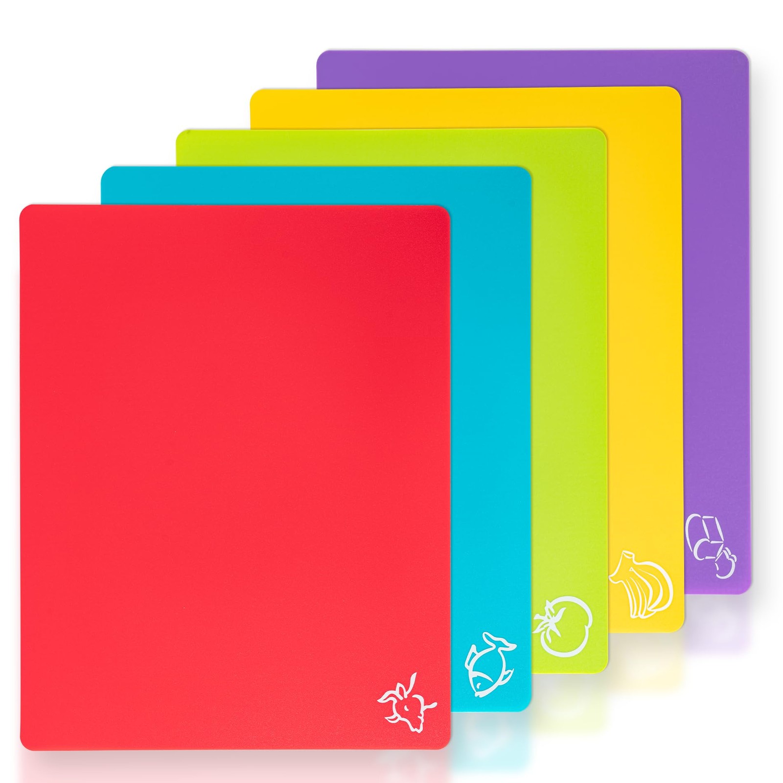 5 Pieces Flexible Plastic Cutting Board Mats with Food Icons, BPA Free Cutting–
