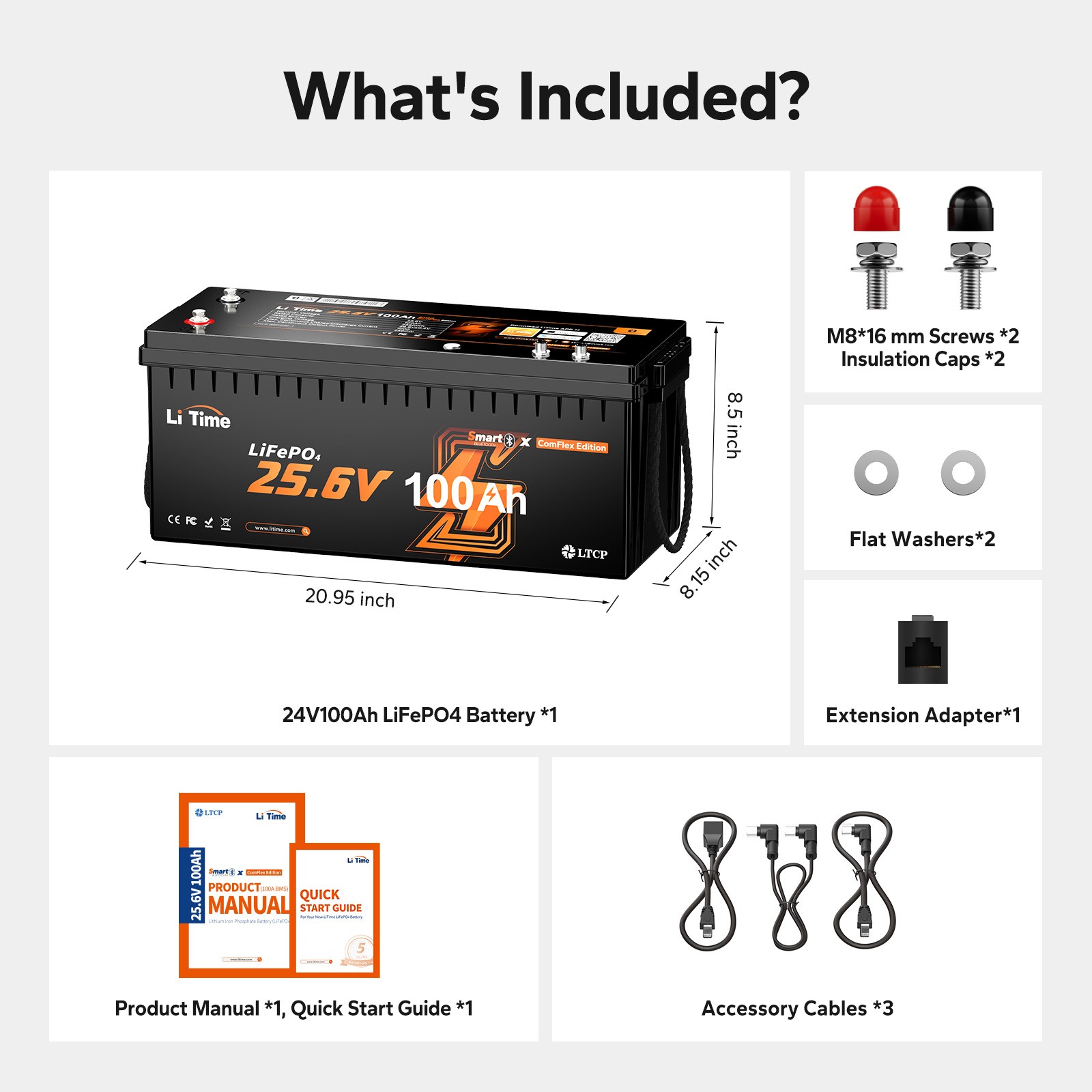 2025 LiTime 24V 100Ah Smart ComFlex LiFePO4 Lithium Battery For Solar RV Marine