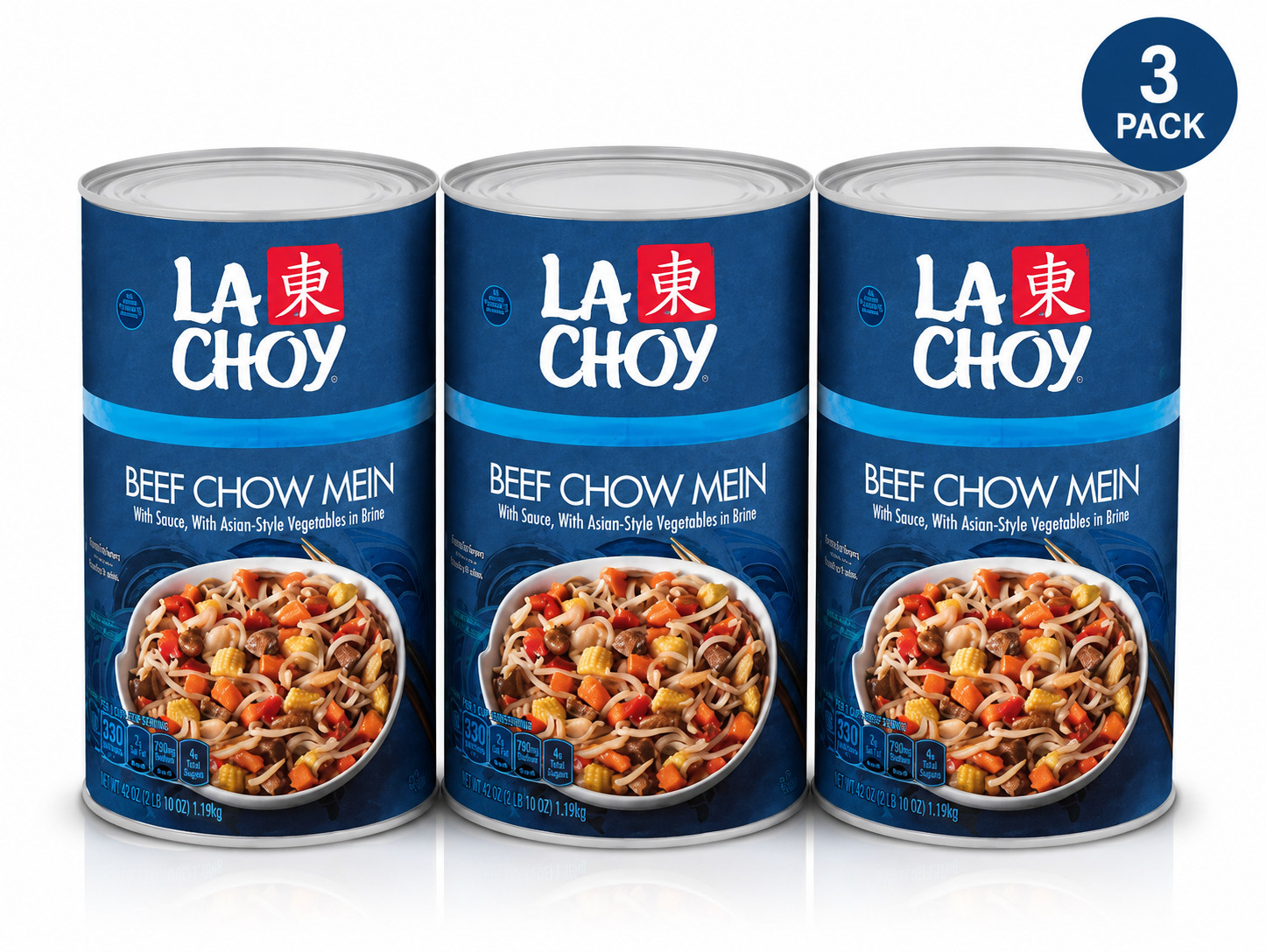 La Choy Beef Chow Mein 42 Oz Cans Pack of 3 Ready Meal With Beef Vegetables