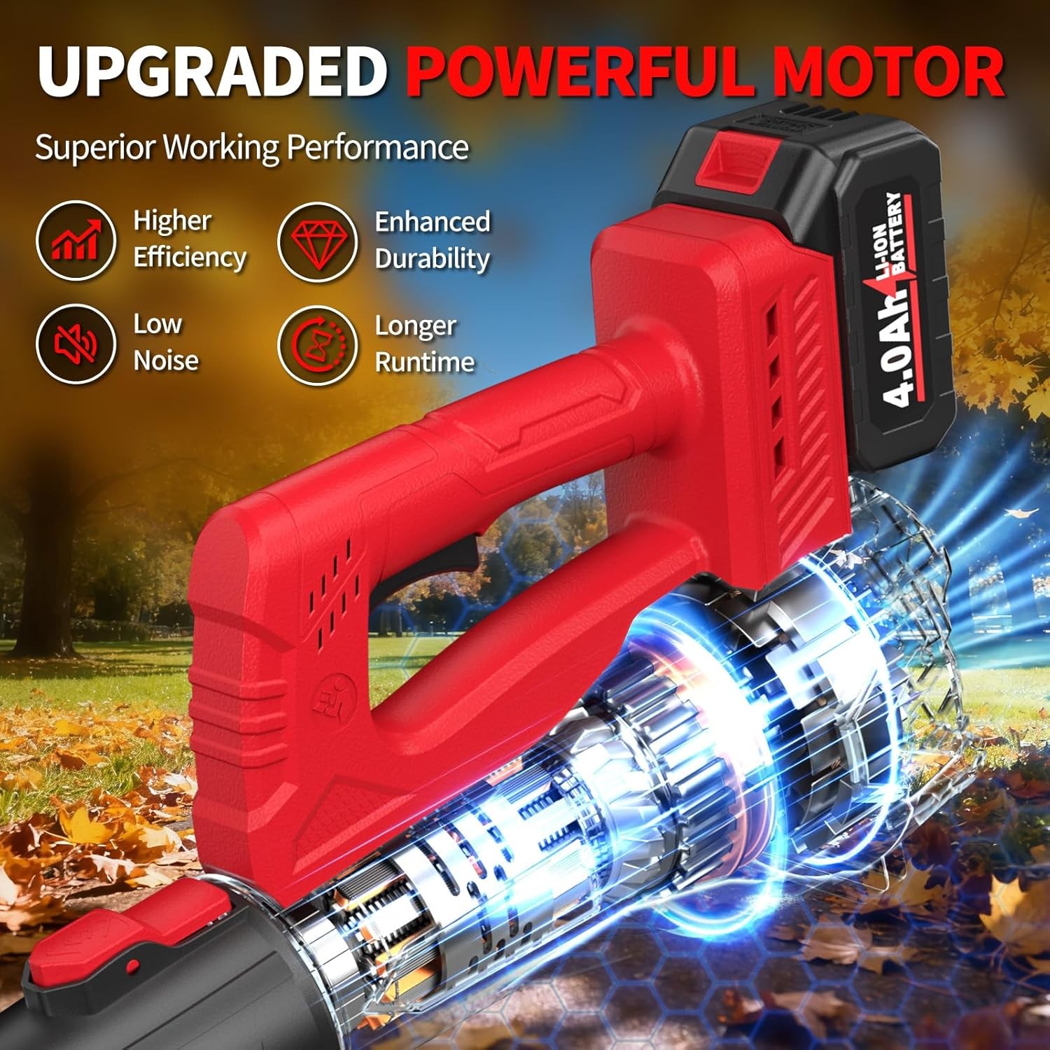 Electric Leaf Blower Cordless, 21V Battery Powered leaf blower with 2*2.0Ah Batt