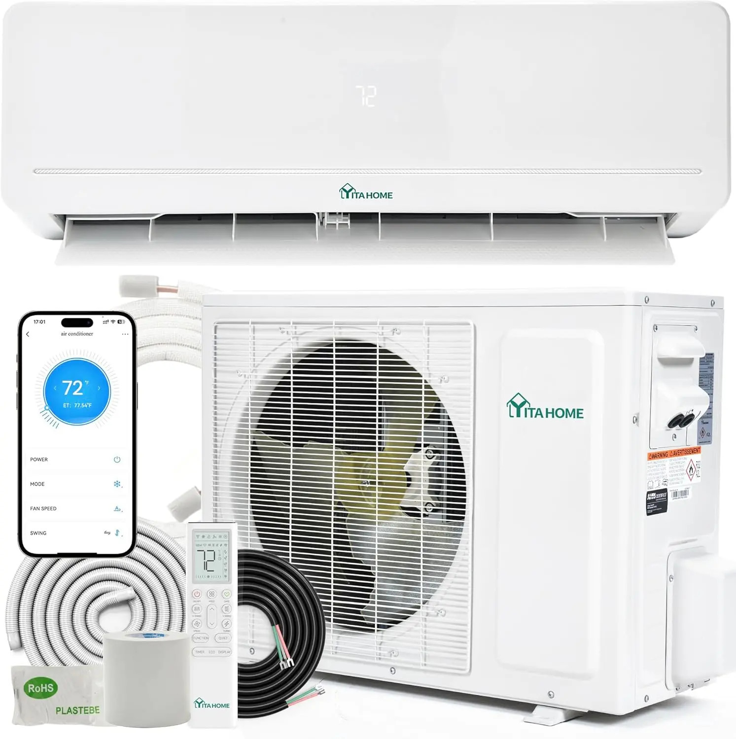 24000 BTU Mini Split AC Heat Pump 20 SEER2 230V Inverter WiFi Alexa 1500 Sq. Ft