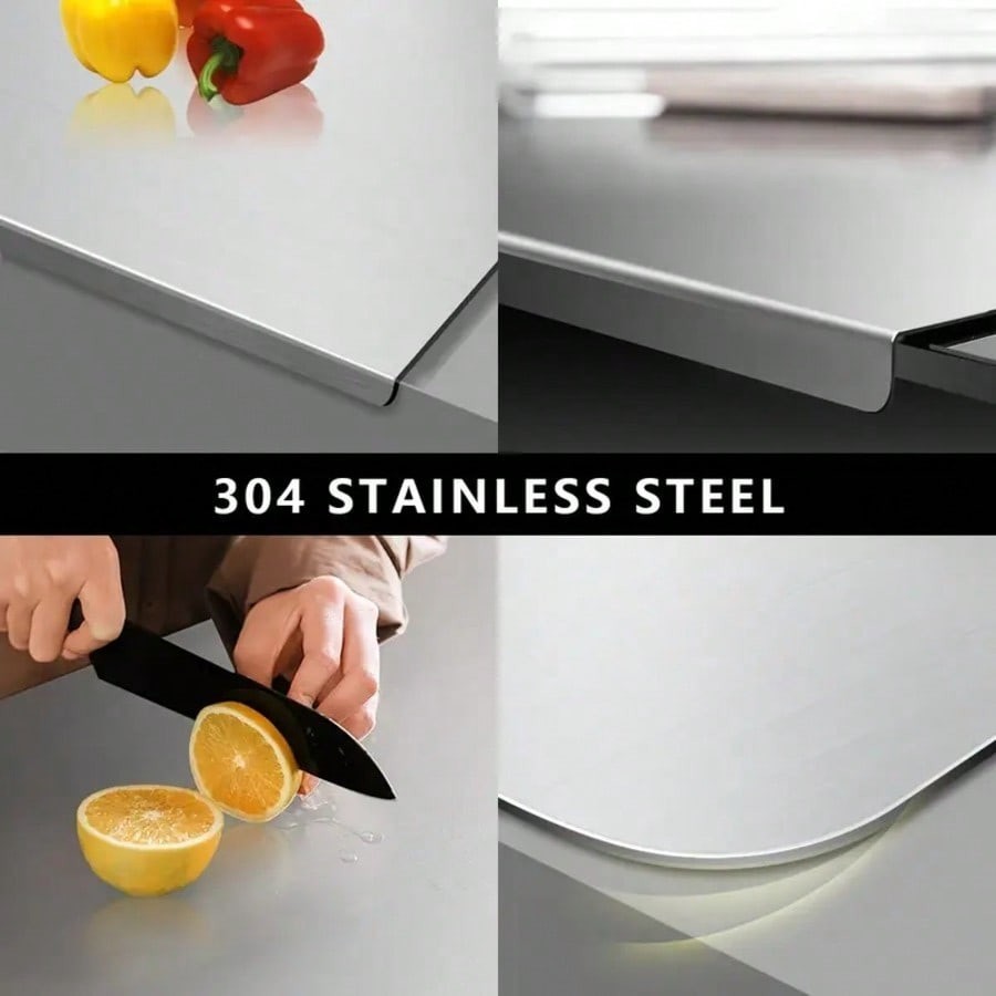 304 Stainless Steel Chopping Board Large with Lid Non Slip for Kitchen Counter