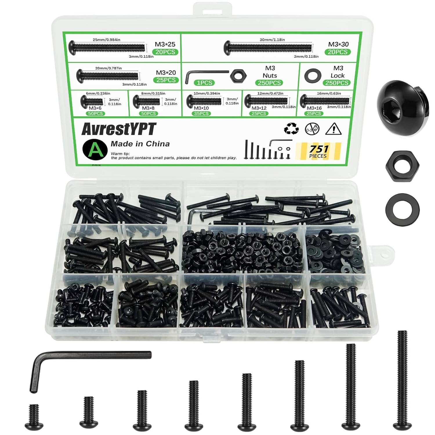 M2 M3 M4 M5 Screws Nuts Bolts & Washers Assortment Kit for 3D Print,DIY Projects
