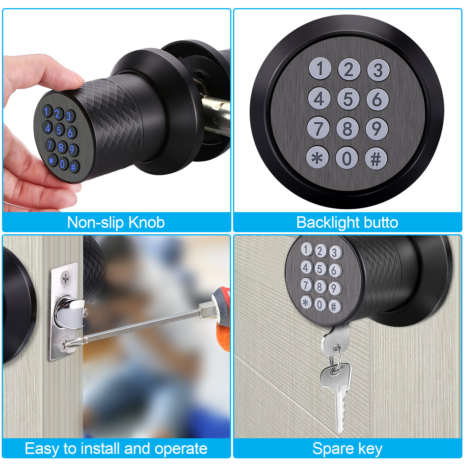 Smart Door Knob Keyless Entry Lock Electronic Touchscreen Deadbolt with Keypad