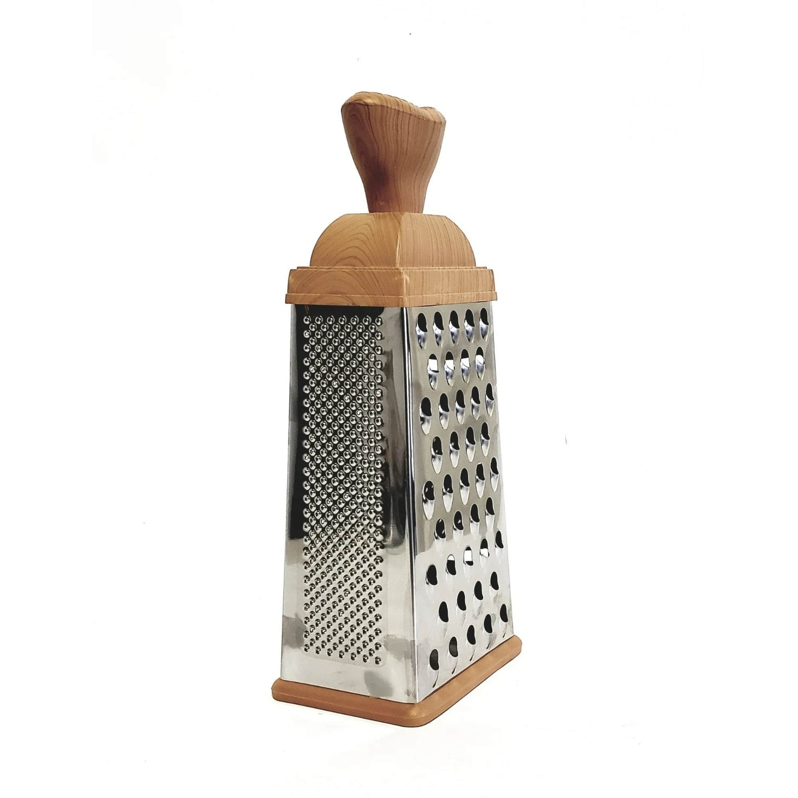 4-Sided Stainless Steel Box Cheese Grater 10.5″ w/ Woodgrain Handle Non-Slip
