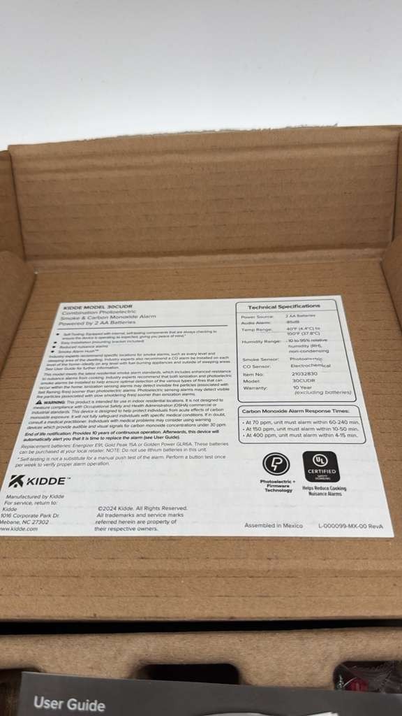 Kidde 30CUDR Smoke & Carbon Monoxide Detector AA Battery Powered Alarm 85 dB