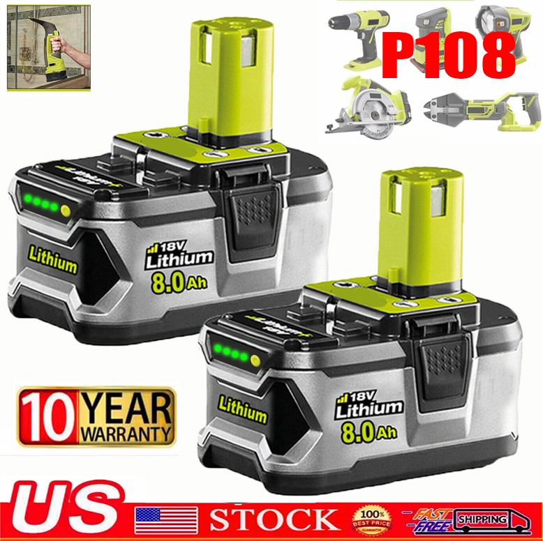 2X 8.0Ah Lithium-ion For RYOBI P108 18V One Plus 8000mah High Capacity battery