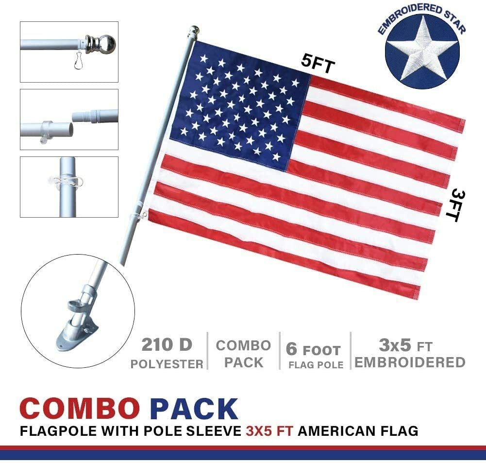 Vedouci 3×5 Flag Kit with Nylon Flag & Aluminum Pole & Metal Base Nylon Flag