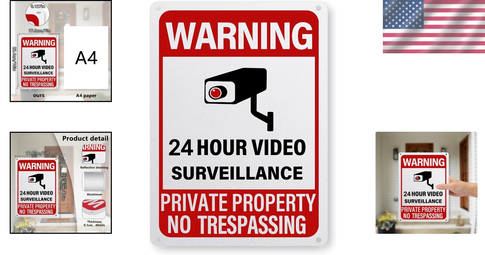 UV Printed 10×7 Inch Security Sign – 24/7 Surveillance, Aluminum Construction
