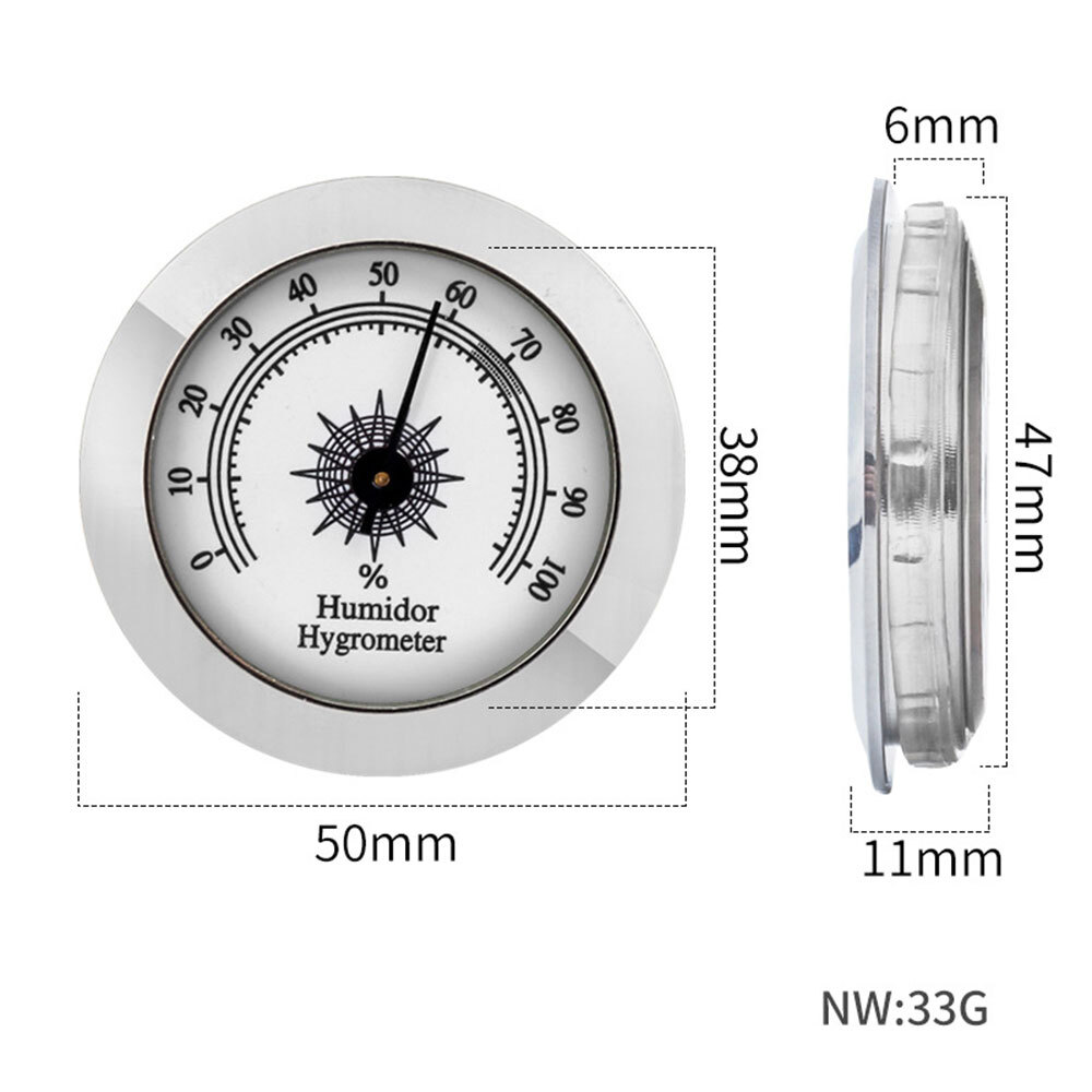 2 PCS Gold and Silver Frame 2″ Analog Hygrometer for Cigar Humidor Replacemen ^