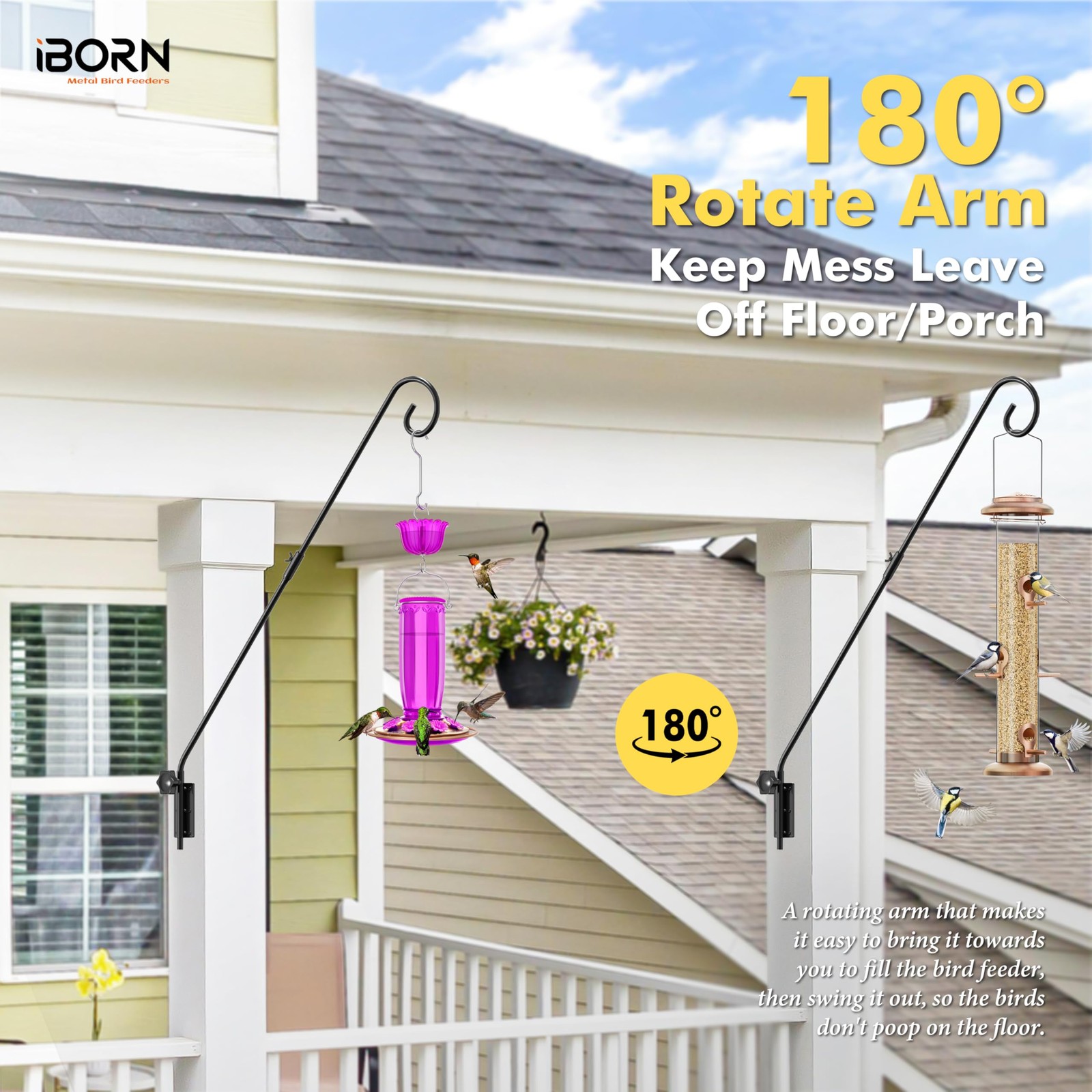 iBorn Wall Mount Deck Hook, 28″ Hummingbird Feeder Hanger, Heavy Duty Bird Fe…