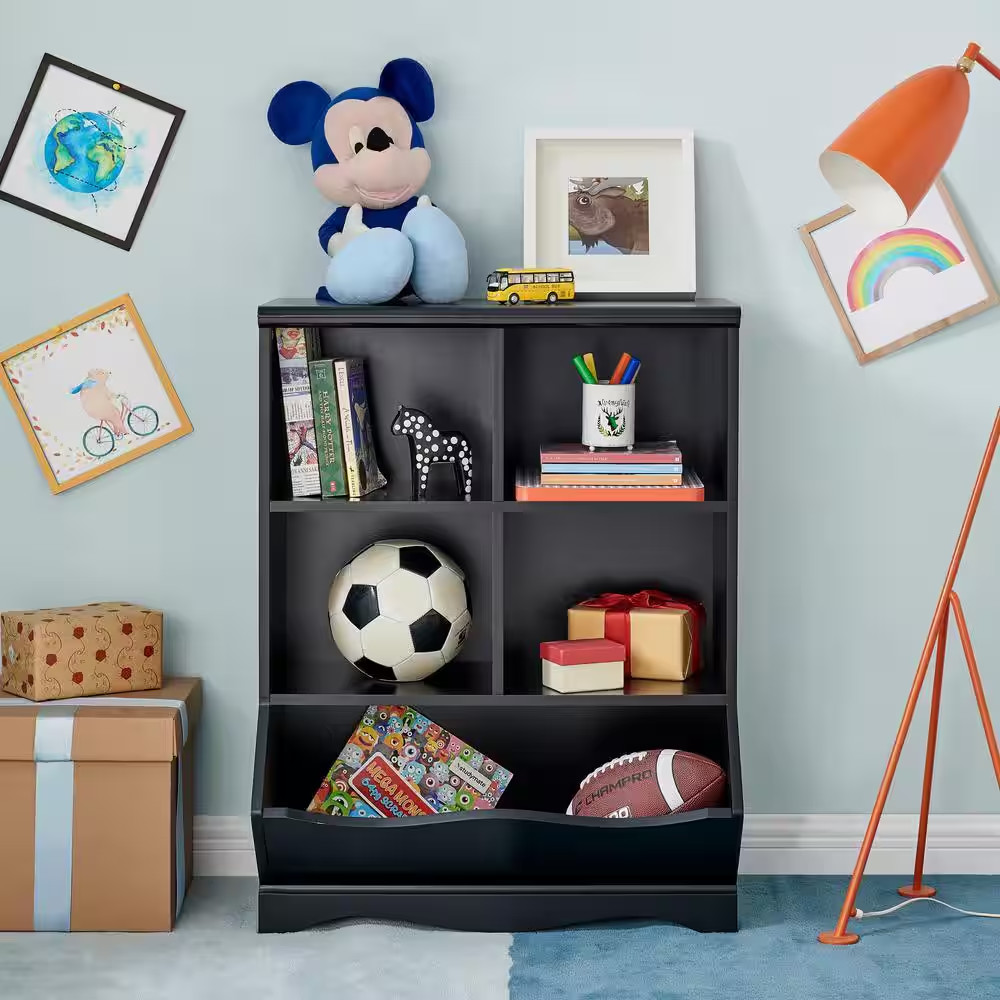 35 In. Black Multi-Cubby Storage Cabinet