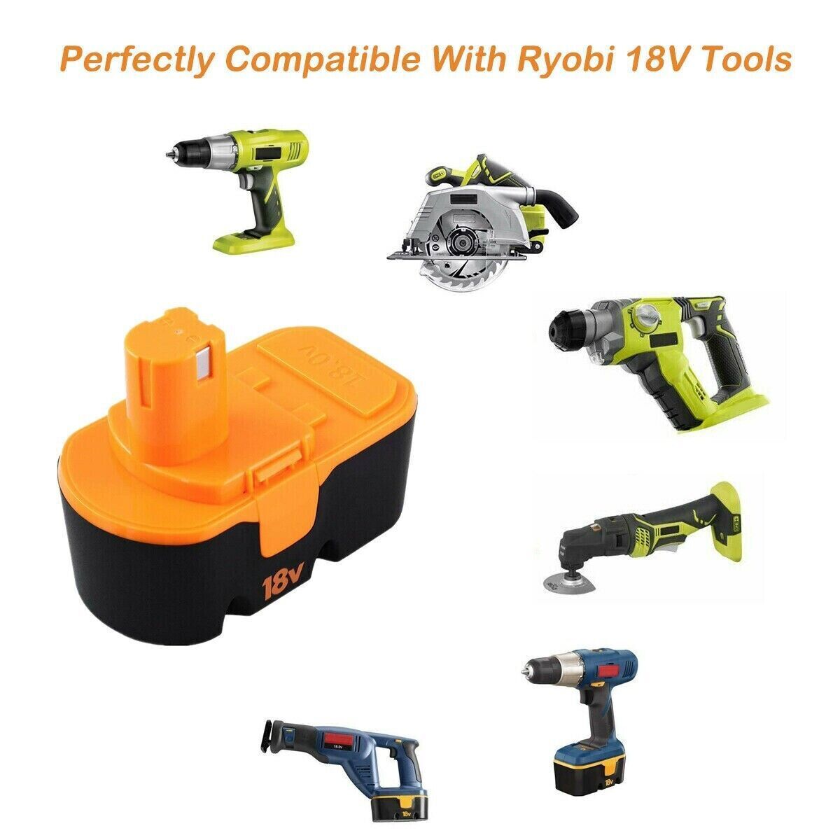 1-2Pack for Ryobi Battery/Charger Replace 18V PLUS 4.8Ah NIMH P100 P117 ABP1801