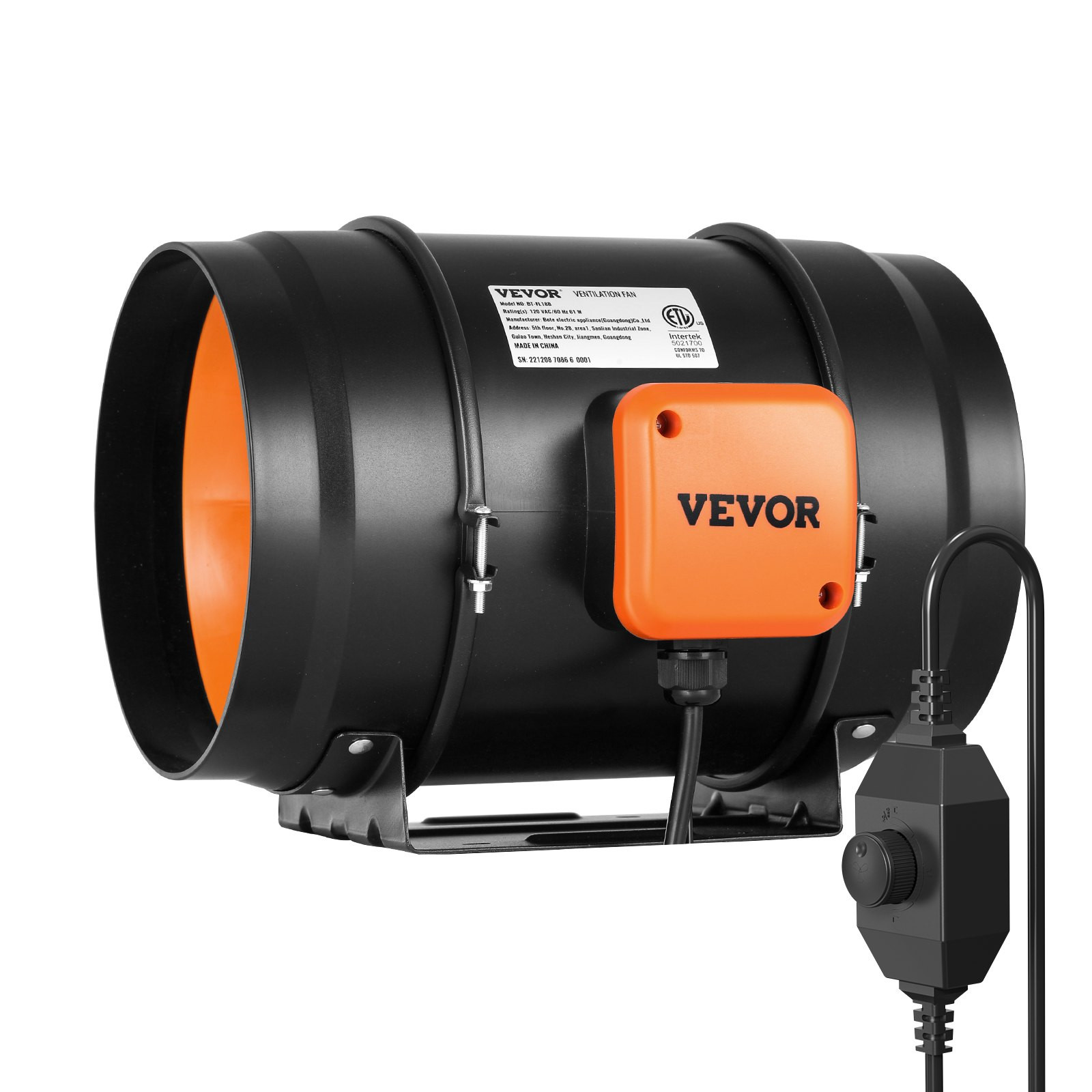 VEVOR Inline Duct Fan, 8-Inch 750 CFM with Variable Speed Controller, Quiet AC-m