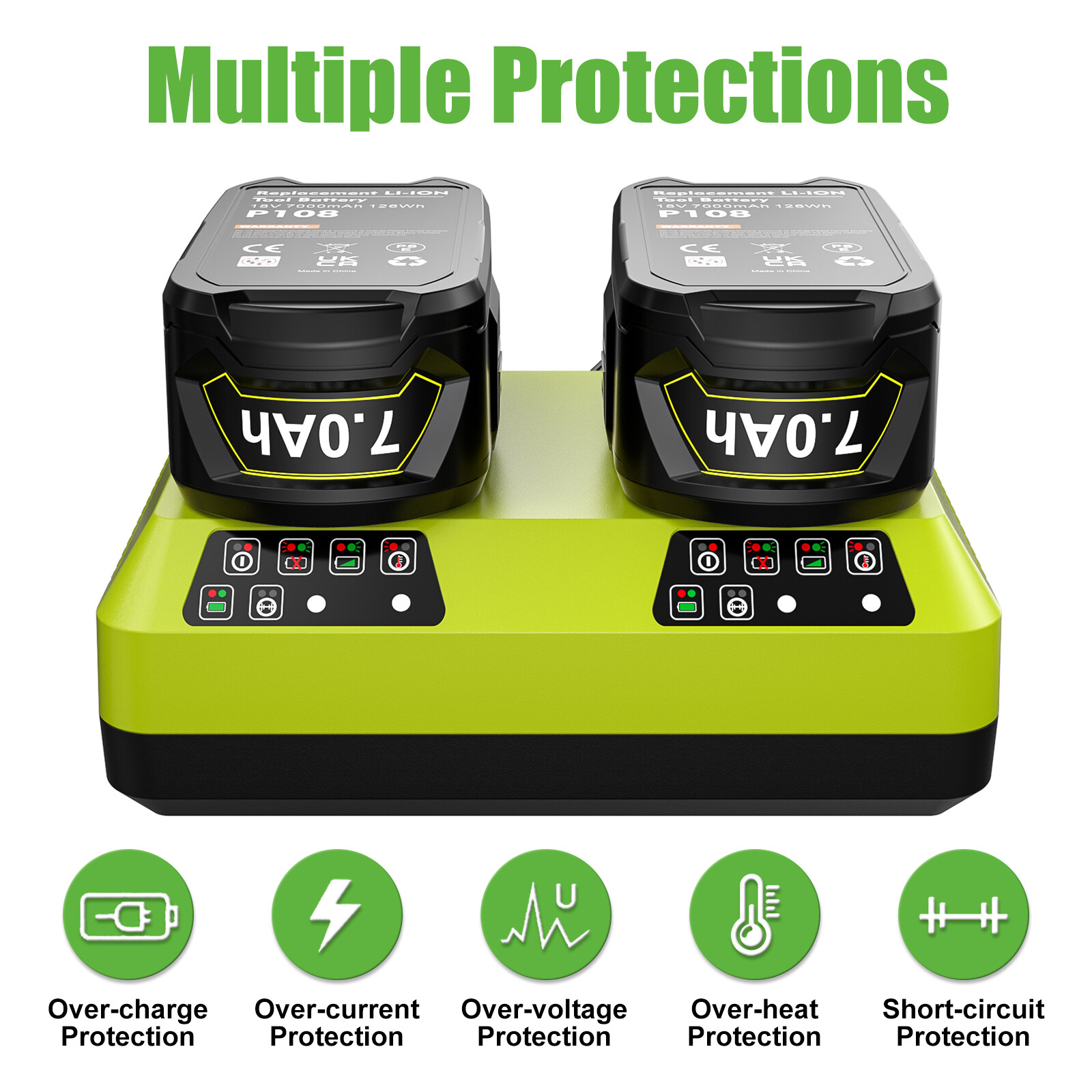 2Pcs 8.0Ah For RYOBI P108 18V One Plus High Capacity Battery 18 Volt Lithium-Ion