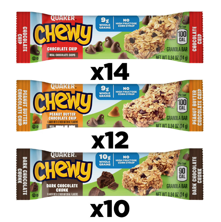 Quaker Chewy Granola Bars, 3 Flavor Variety Pack, 30.4 oz, 36 Count