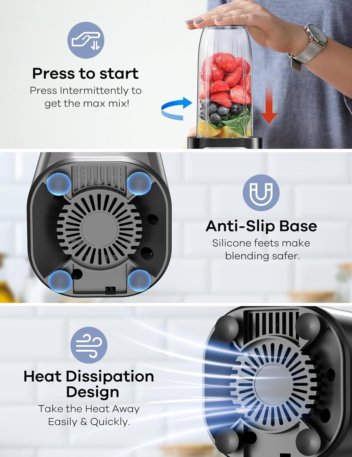 BPA-Free Personal Blender with Stainless Steel Blades and Dishwasher Safe Parts