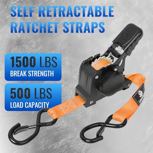 Retractable Ratchet Straps 4 Pack – 1,500 Lbs Break Strength 1 in x 10 Orange