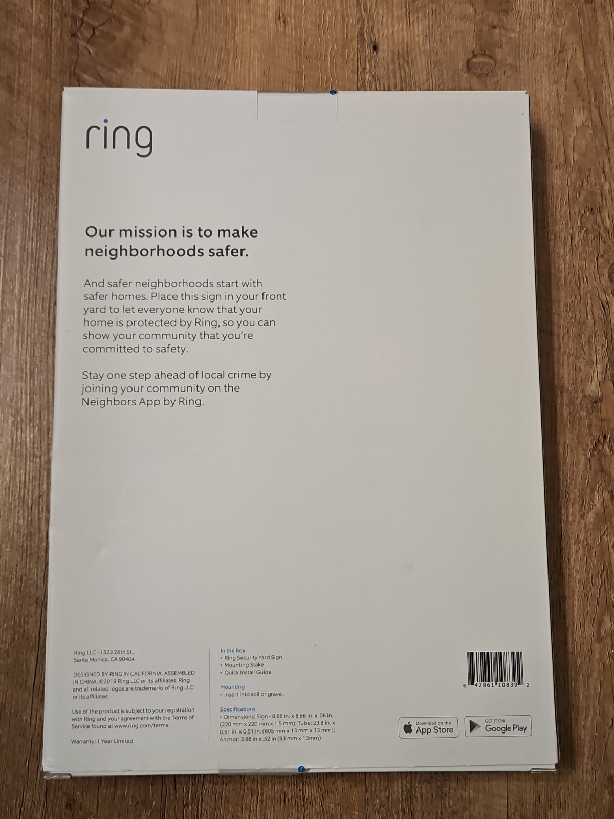 Ring Home Security Yard Sign Audio Video Monitoring Sign NEW Open Box NOB