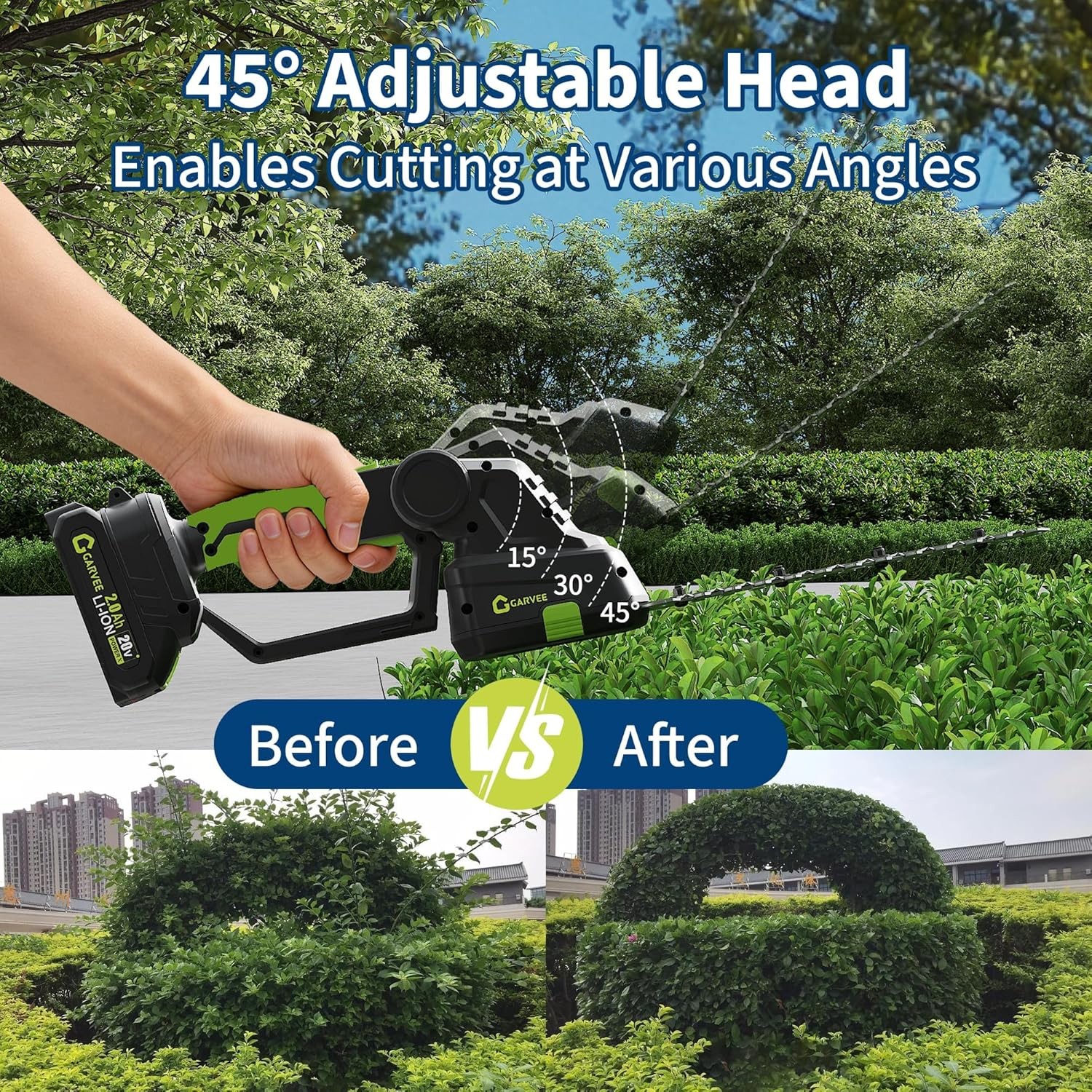 2-in-1 Cordless Hedge Trimmer 20V Battery Handheld Shrub Trimmer & Grass Shear