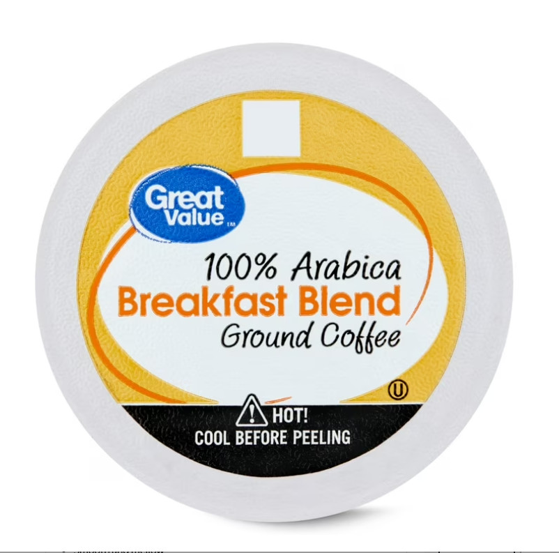 Great Value 100% Arabica Breakfast Blend Medium Roast Ground Coffee Pods, 48 Ct