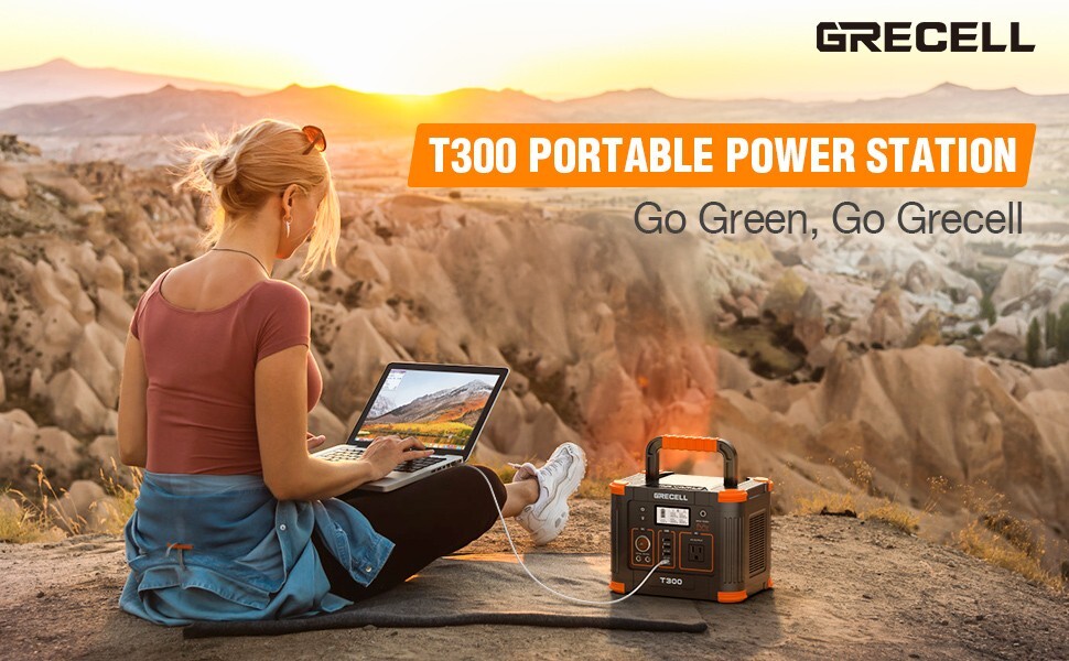 GRECELL 300W Portable Power Station Solar Generator Backup Battery RV Camping