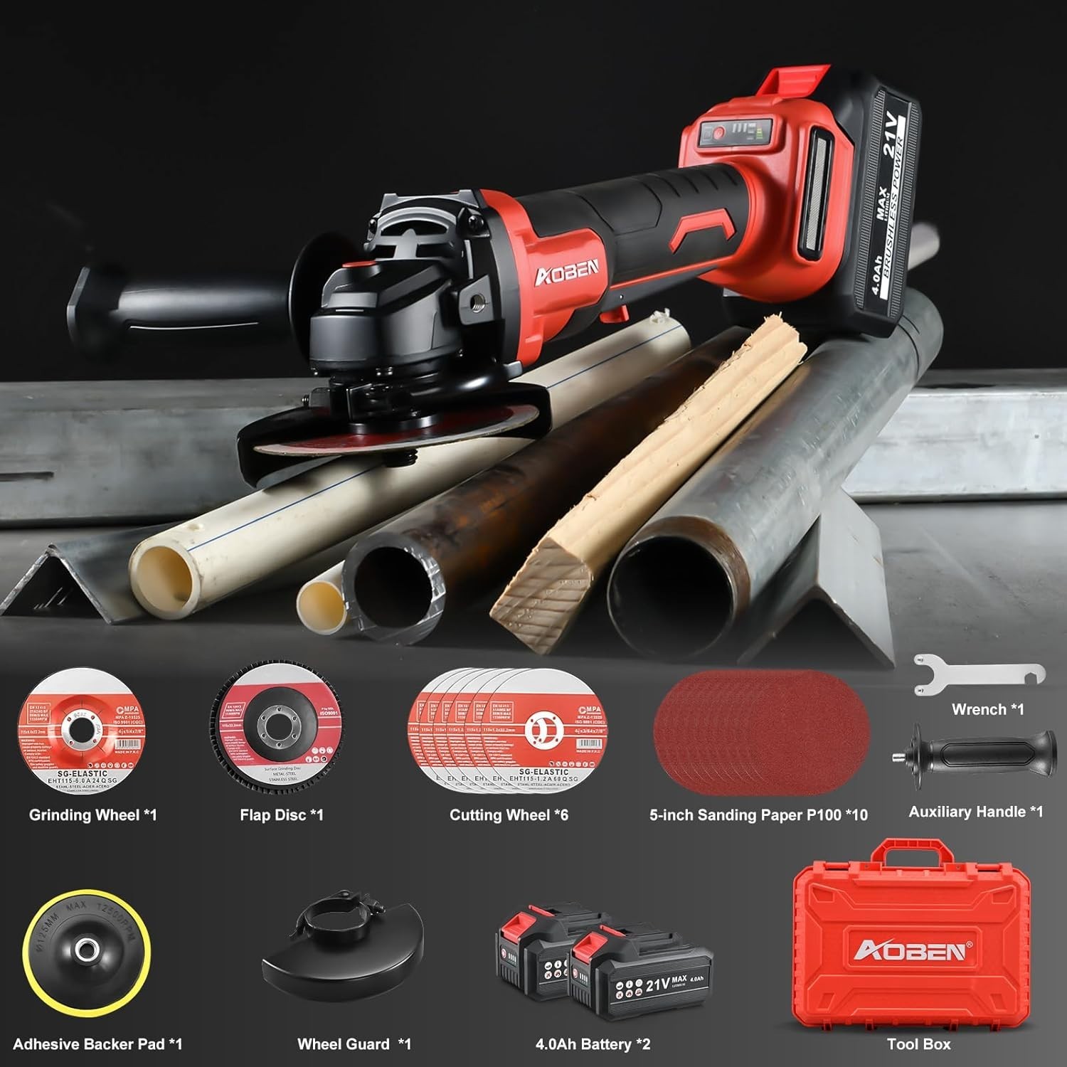 21V Cordless Angle Grinder Tool, 4-1/2 Inch Power Brushless Cut Off Grinder, …