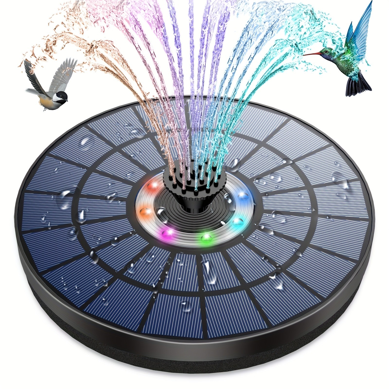 5.5w color solar water Fountain, equipped with LED lights and built-in 1500mAh