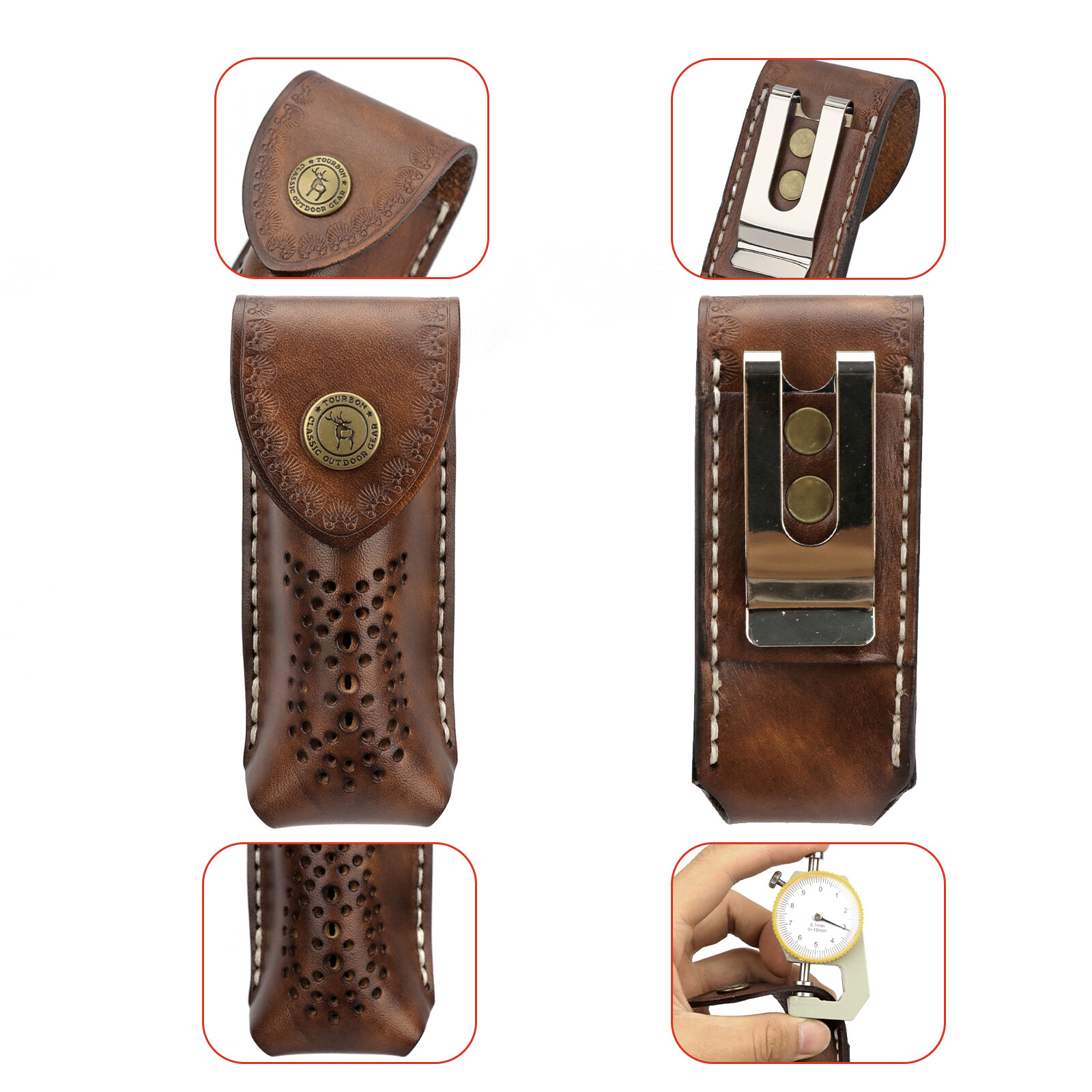 TOURBON Leather 3.5in Folding Blade Knife Sheath Knives Case Belt Pouch Holster