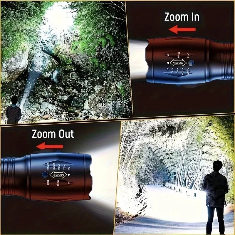 Super-Bright 90000LM LED Tactical Flashlight 5 Modes Zoomable Torch Searchlight