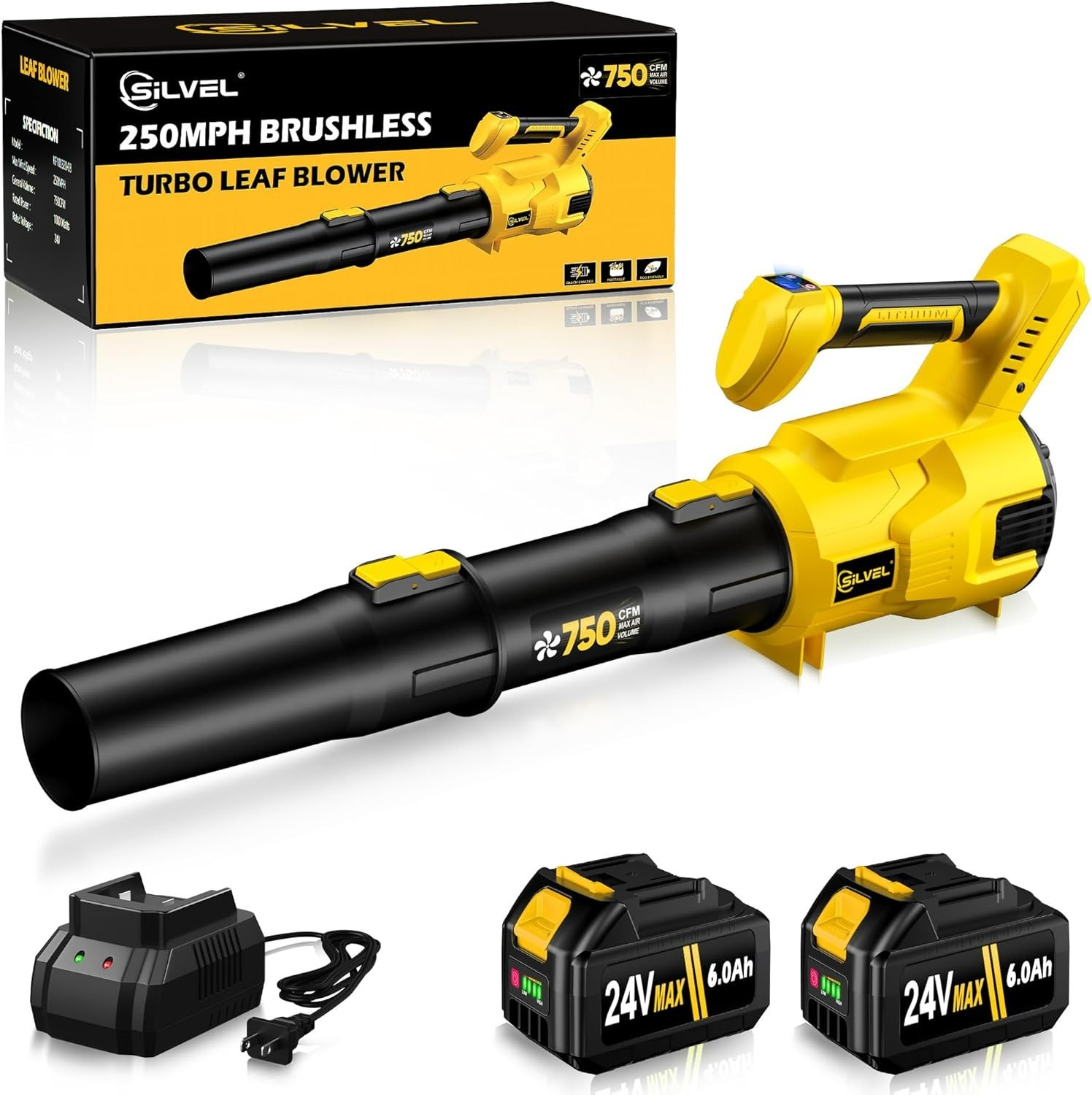 SILVEL Leaf Blower, 750CFM/250MPH High Power Cordless Blower with Powerful Br
