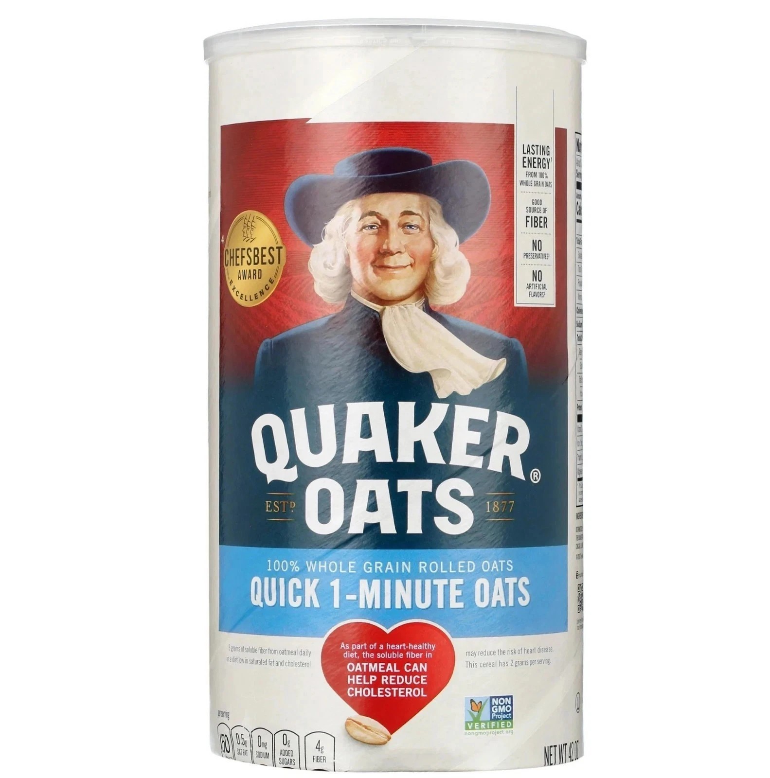 Quaker Quick 1-Minute Oats – 42 oz Canister of Quick-Cooking Oatmeal
