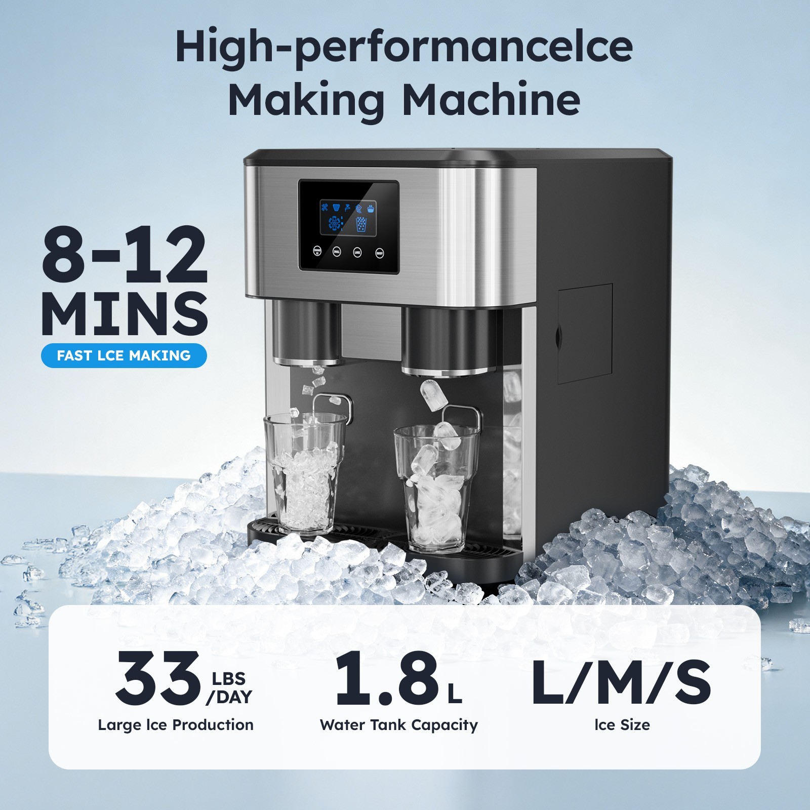 3in1 Home Desktop Automatic Ice and Water Dispenser 33 lbs Warm Water Dispenser