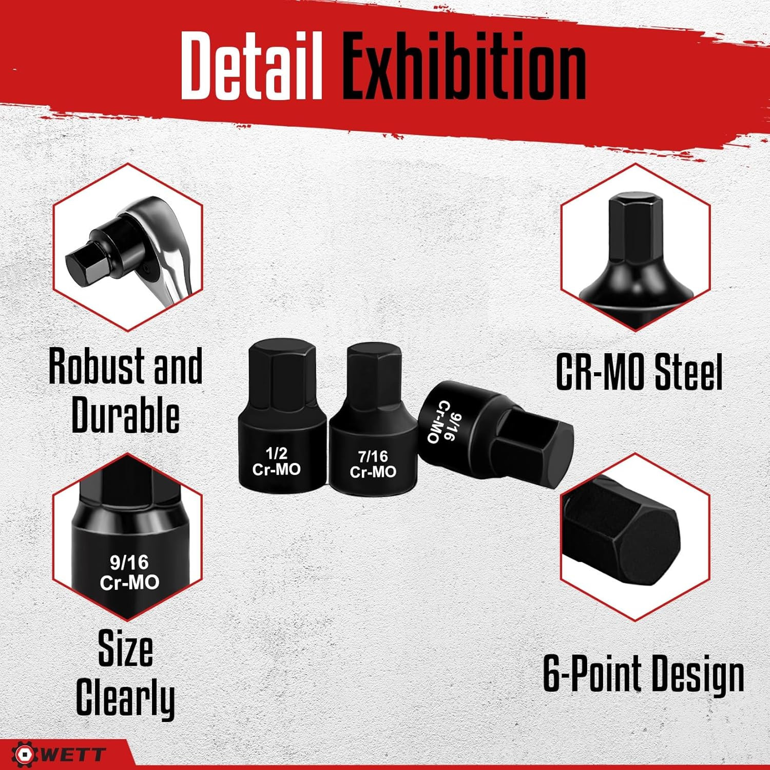 3/8-Inch Drive Low Profile Impact Hex Driver Set, 16-Piece Stubby Hex Bit Socket