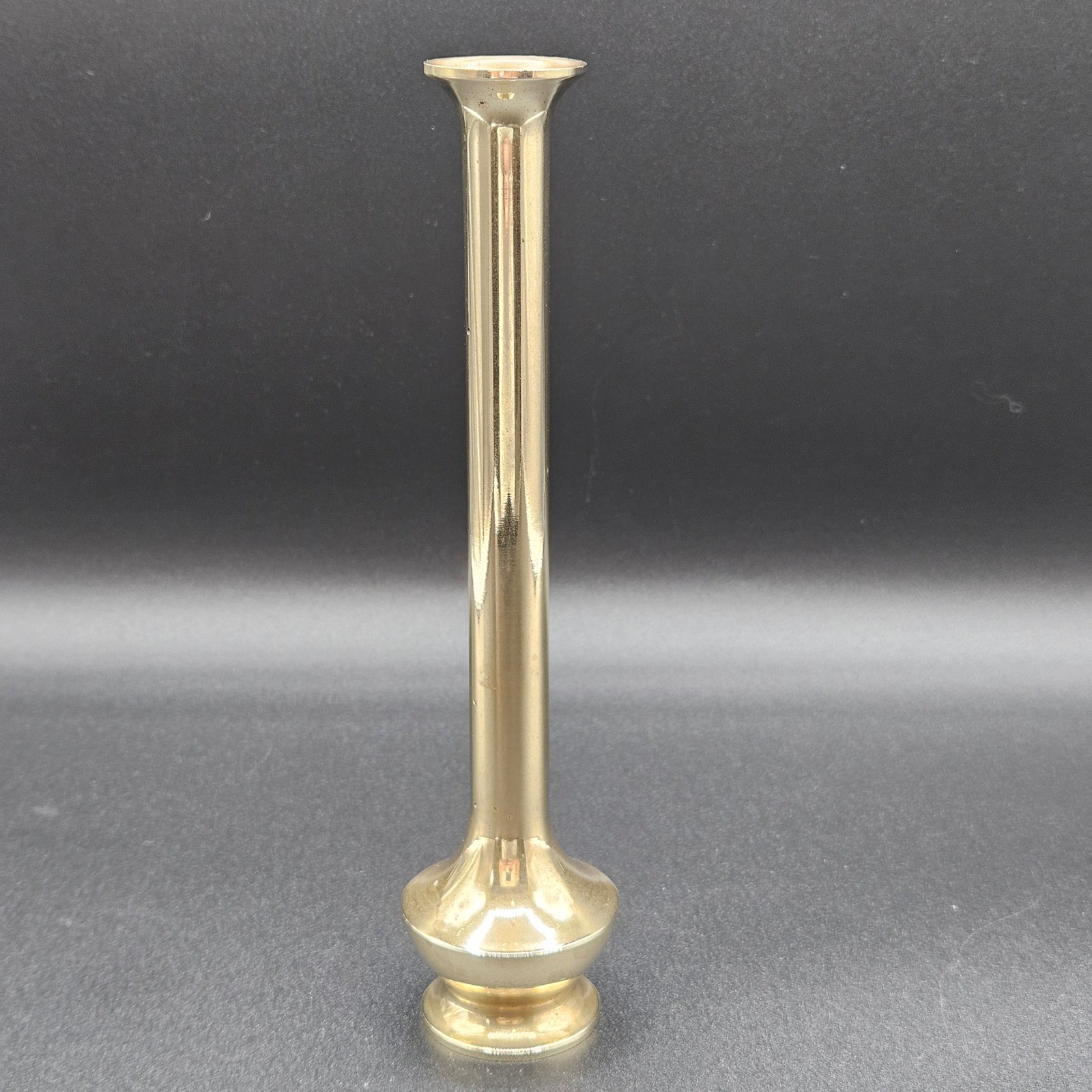 Vintage Polished Brass Bud Vase Slender 8 Inch Tall Gold Tone Minimalist Decor