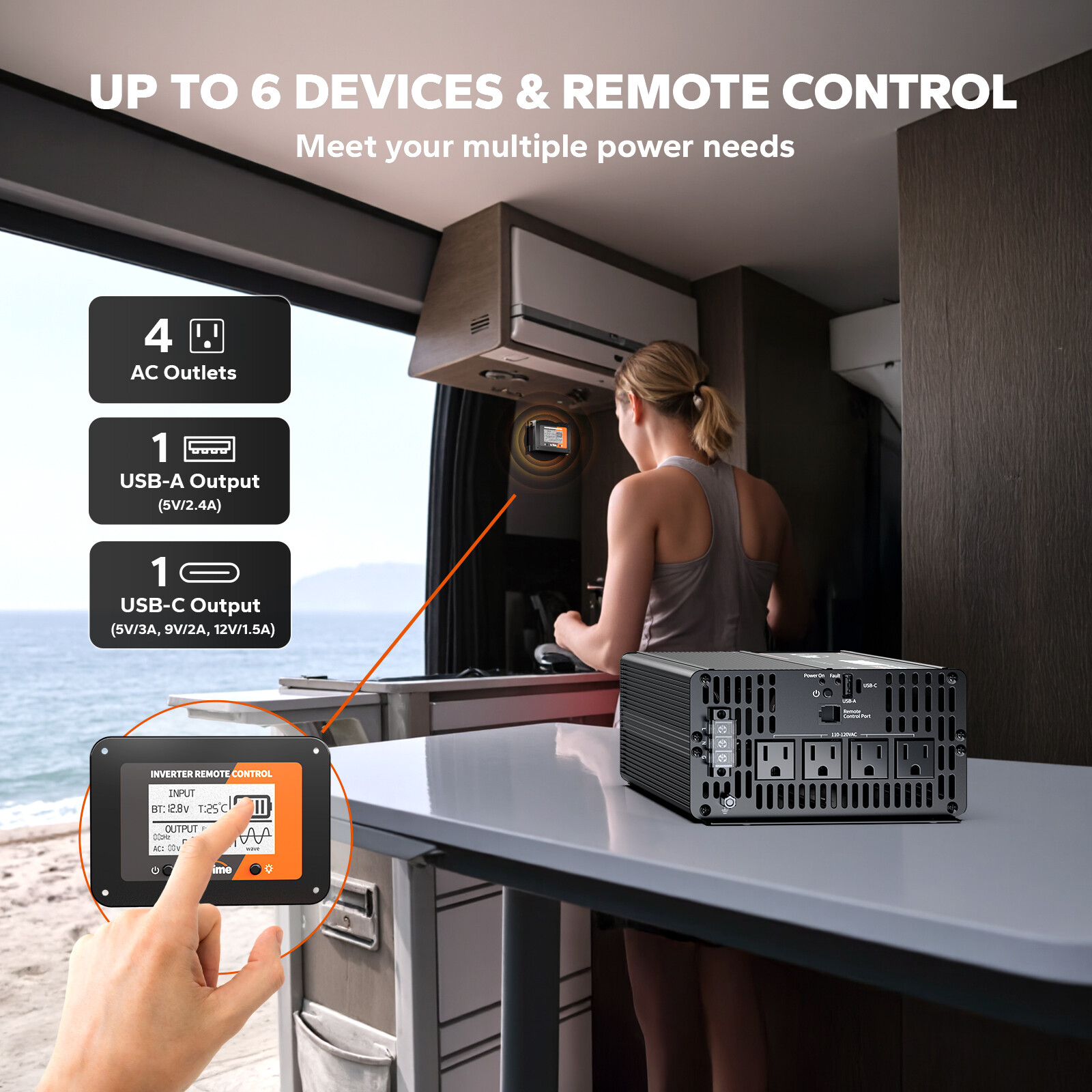 LiTime 2000W Pure Sine Wave Inverter 12V DC to 120V AC Converter for RV Marine