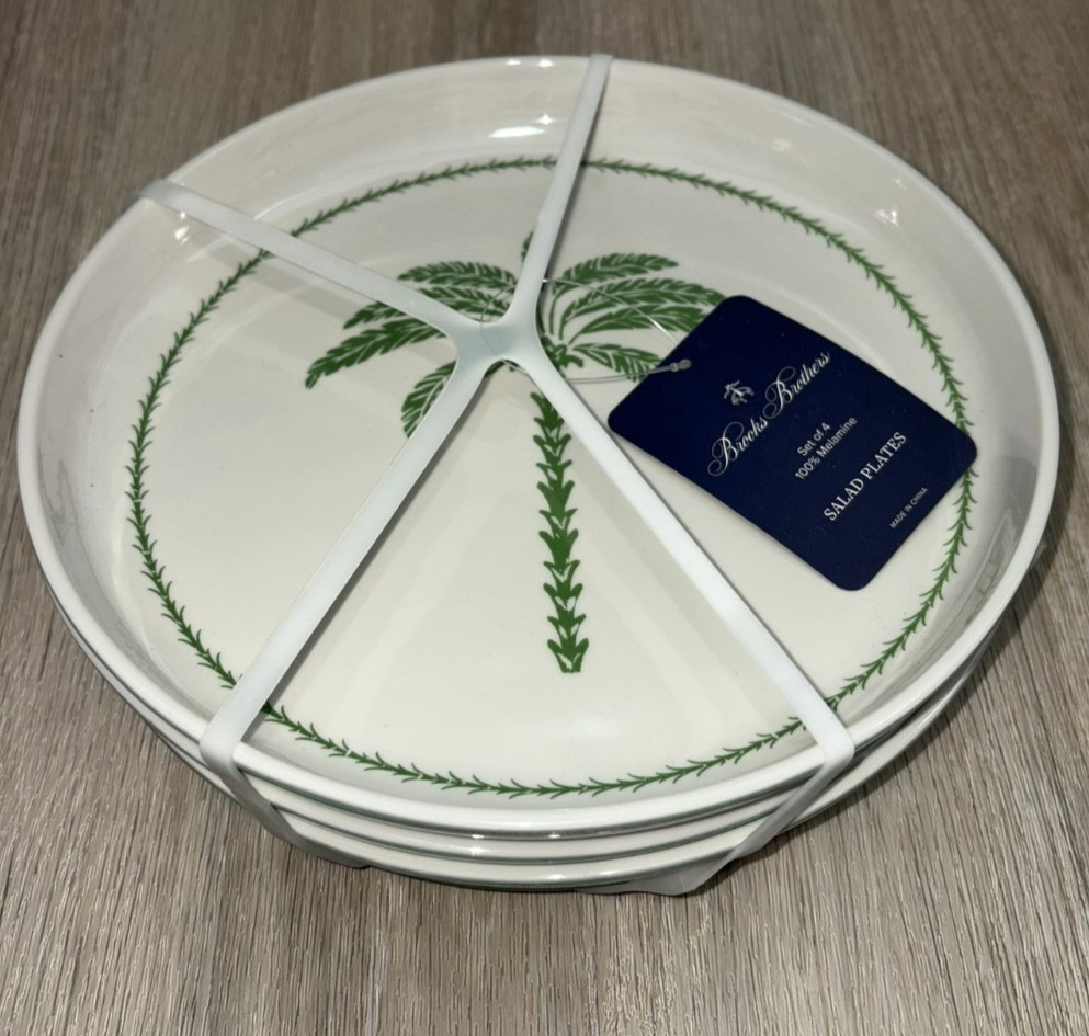 Tommy Bahama Tropical Palm Tree Melamine Salad Plates Set of 4 NEW 8.5 in Beach